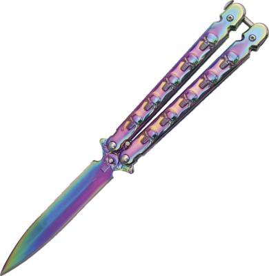 CP02217 - Couteau Papillon RAINBOW Tête de Mort 