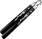 NS19 - Nunchaku Manche Hêtre Noir Motif Dragon