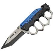 300459BL - Couteau Poing Amricain Combat Trench Linerlock Blue