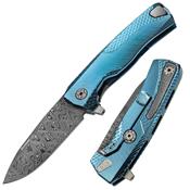 ROKDDBL - Couteau LIONSTEEL Rok Titanium Bleu Damas avec Clip