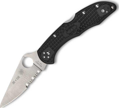 C11FPSBKRD - Couteau SPYDERCO Delica 4 Lightweight Thin Red Line Noir